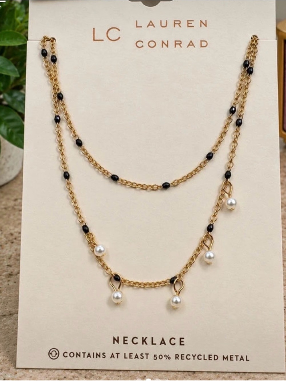 C Lauren Conrad Layered Pearl & Black Bead Necklace (BN8/op)